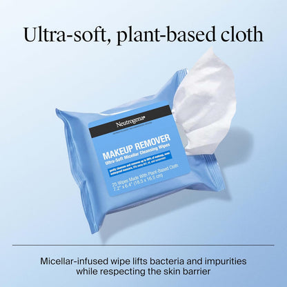 Neutrogena Micellar Makeup Remover Wipes – Alcohol-Free, Waterproof Mascara Removal – Twin Pack 2 x 25 Count