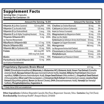 Stonehenge Health Dynamic Brain – Memory, Focus & Mental Clarity Supplement | 41 Nootropic Ingredients