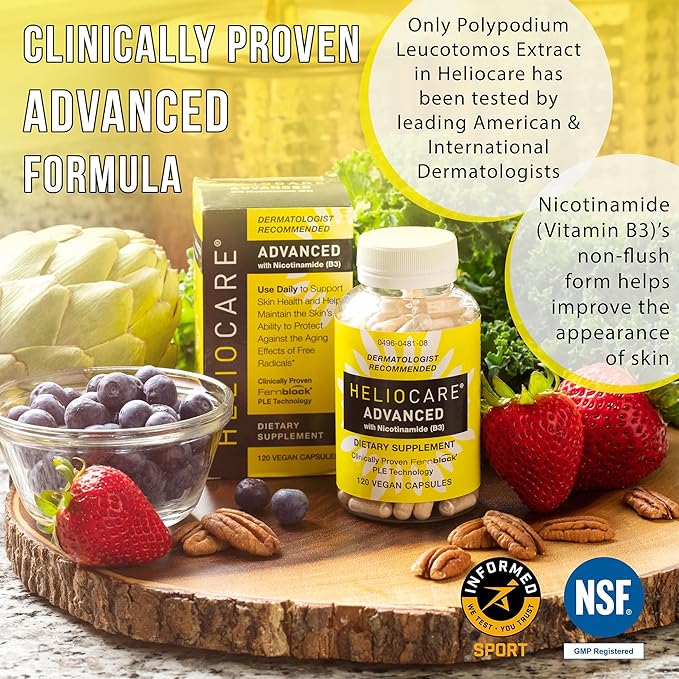 Heliocare Advanced Niacin B3 Supplement – Fernblock PLE 240mg | Skin Health Antioxidant | 120 Capsules