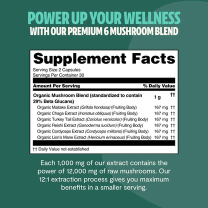 Organic Mushroom Complex Supplement Capsules