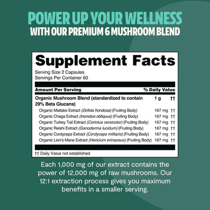 Organic Mushroom Complex Supplement Capsules