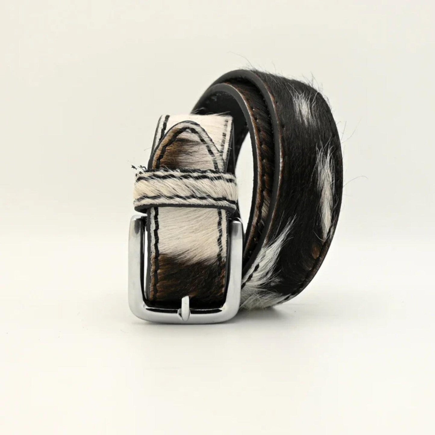 Cow Print Leather Belt – Handmade Western Vintage Cowhide Belt for Men