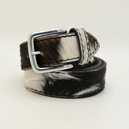 Cow Print Leather Belt – Handmade Western Vintage Cowhide Belt for Men