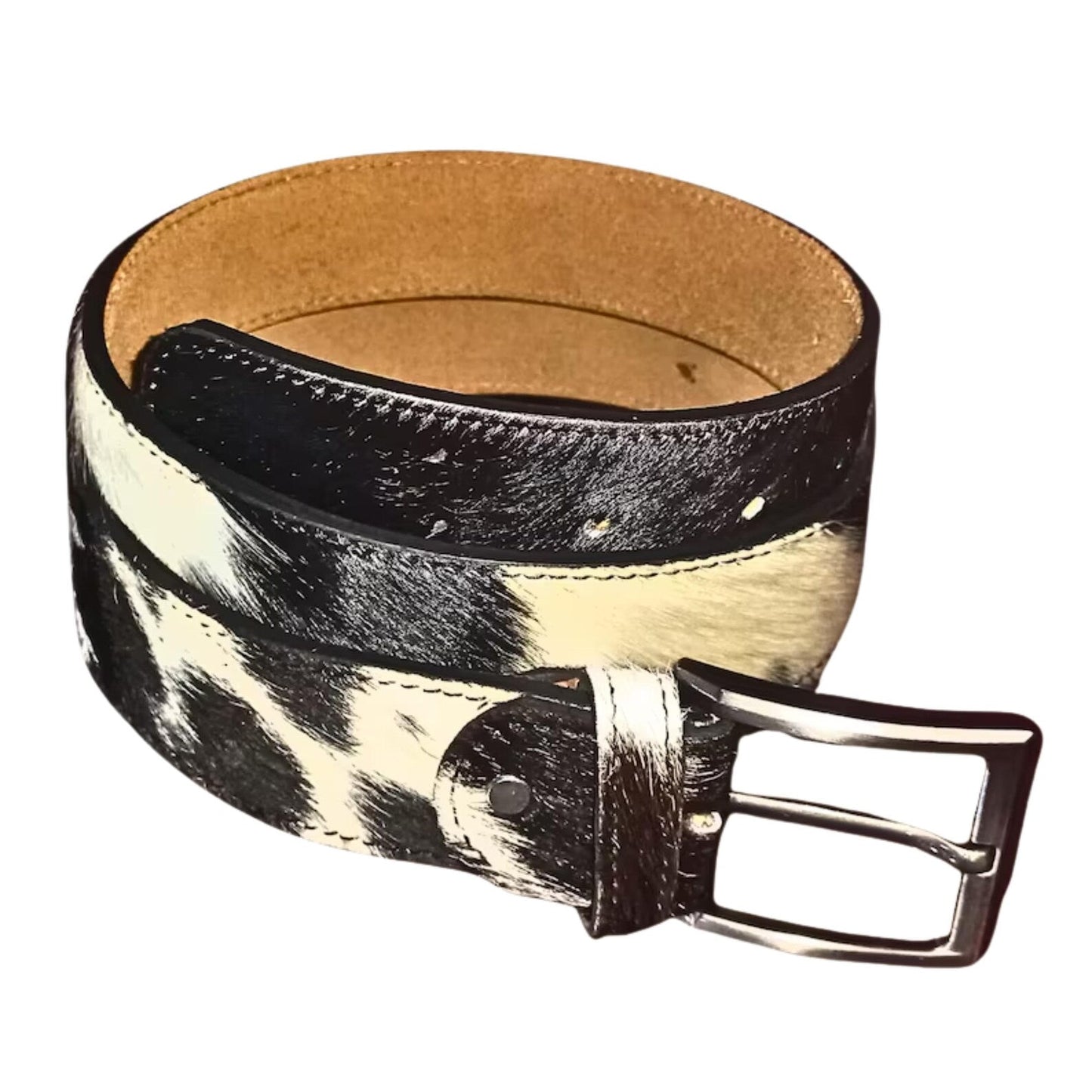 Handmade Cowhide Leather Belt – Brown Cowboy Western Cow Print Belt for Men