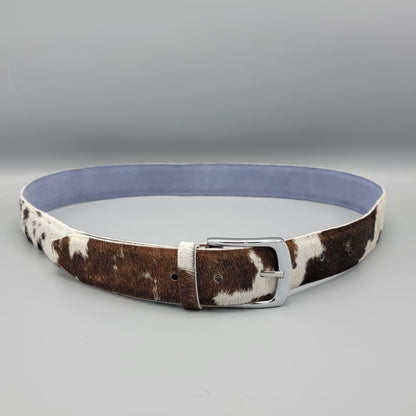 Hair On Cowhide Leather Belt – Handmade Western Rodeo Style Cow Print Belt for Men
