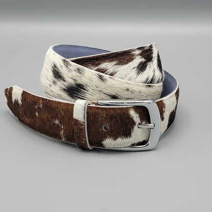 Hair On Cowhide Leather Belt – Handmade Western Rodeo Style Cow Print Belt for Men