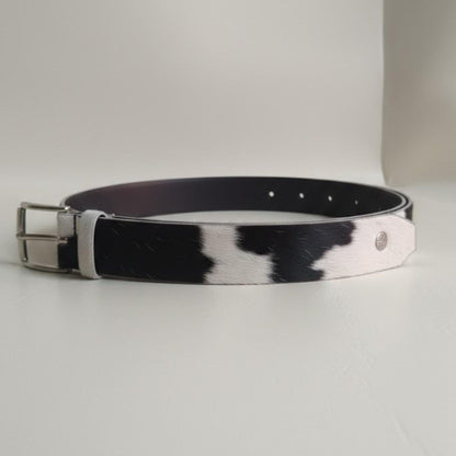 Unique Black White Cowhide Belt – Western Leather Belt for Jeans