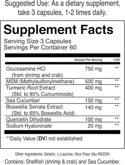 Jocko Fuel Joint Support Supplement – Glucosamine MSM with Turmeric & Boswellia | 180 Capsules