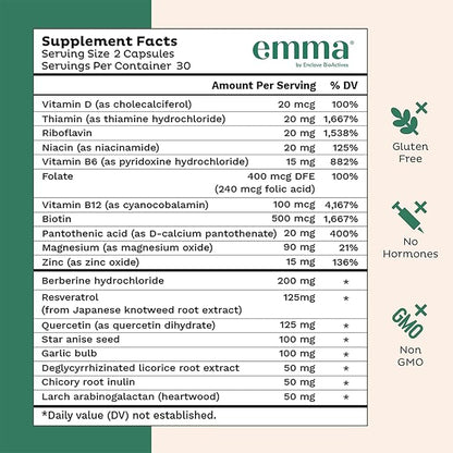 Emma Gut Health Relief Supplement – Digestive Support for Bloating, Gas & Constipation, 60 Capsules