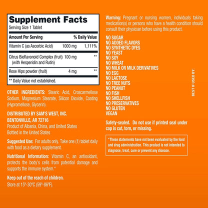 Member's Mark Vitamin C 1000mg with Citrus Bioflavonoids & Rose Hips – 500 Tablets